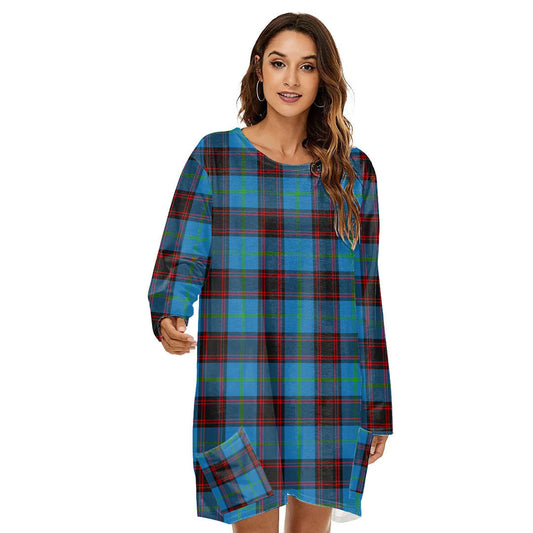 Home Ancient Tartan Plaid Loose Crew Neck Dress