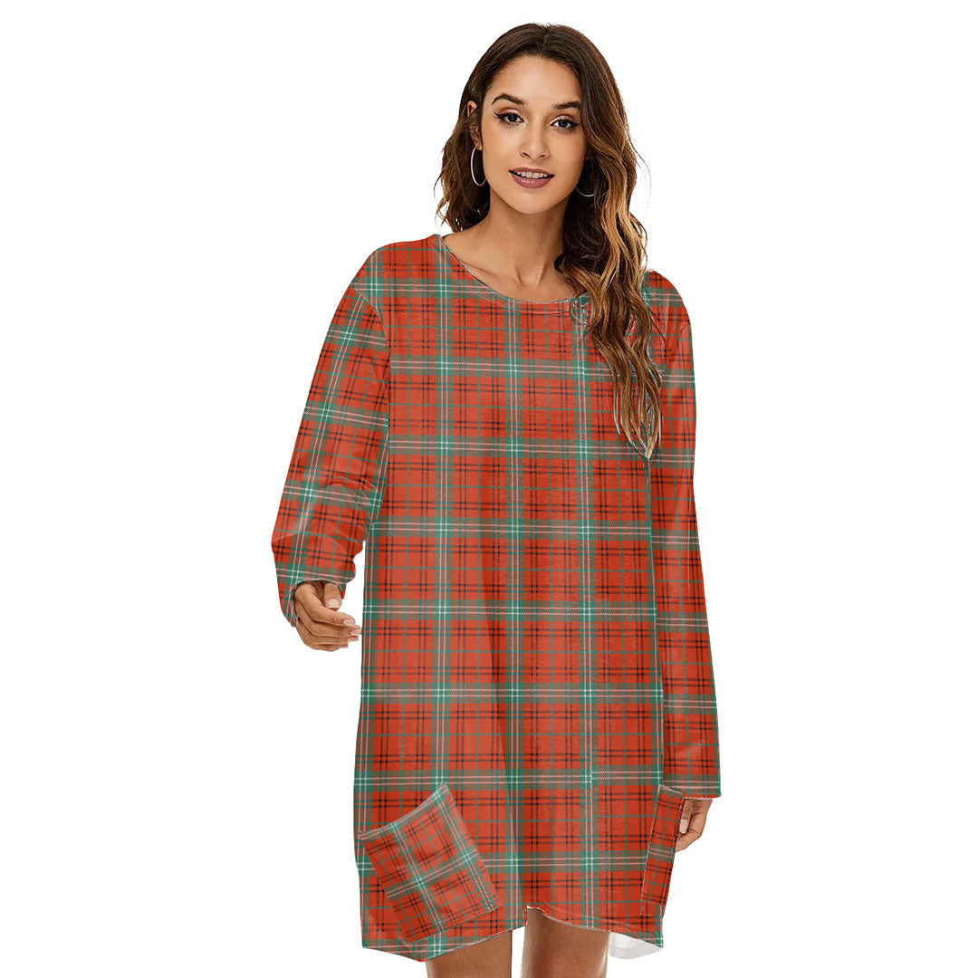 Morrison Red Ancient Tartan Plaid Loose Crew Neck Dress