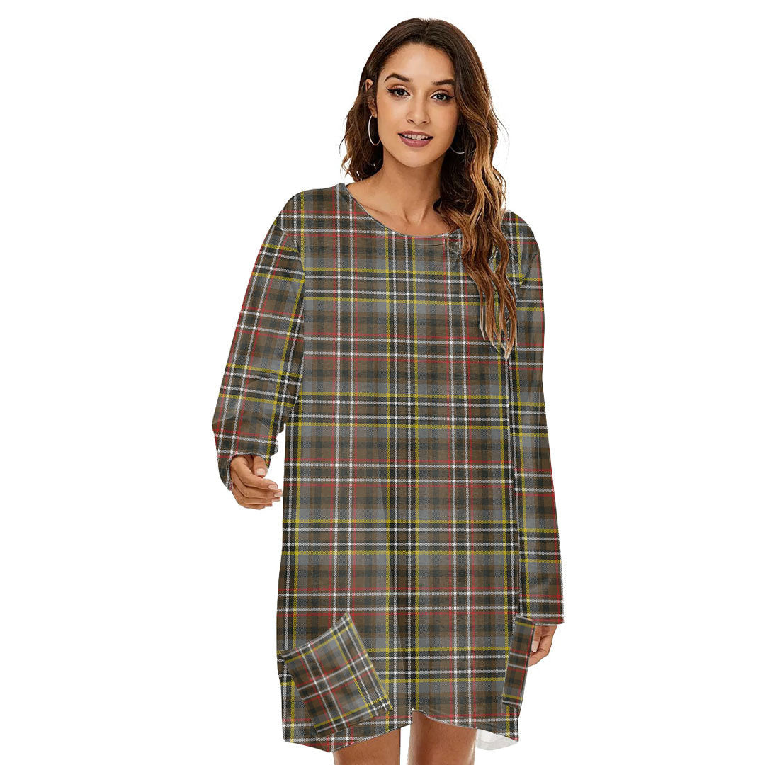 SCOTT GREEN WEATHERED Tartan Plaid Loose Crew Neck Dress