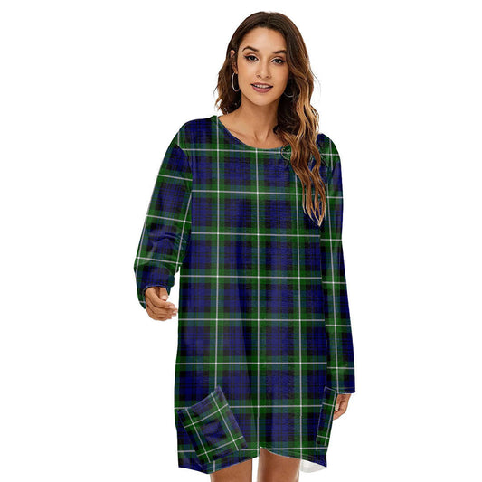 Lamont Modern Tartan Plaid Loose Crew Neck Dress