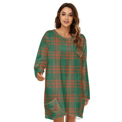 Menzies Green Ancient Tartan Plaid Loose Crew Neck Dress