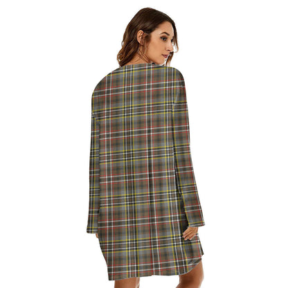 SCOTT GREEN WEATHERED Tartan Plaid Loose Crew Neck Dress