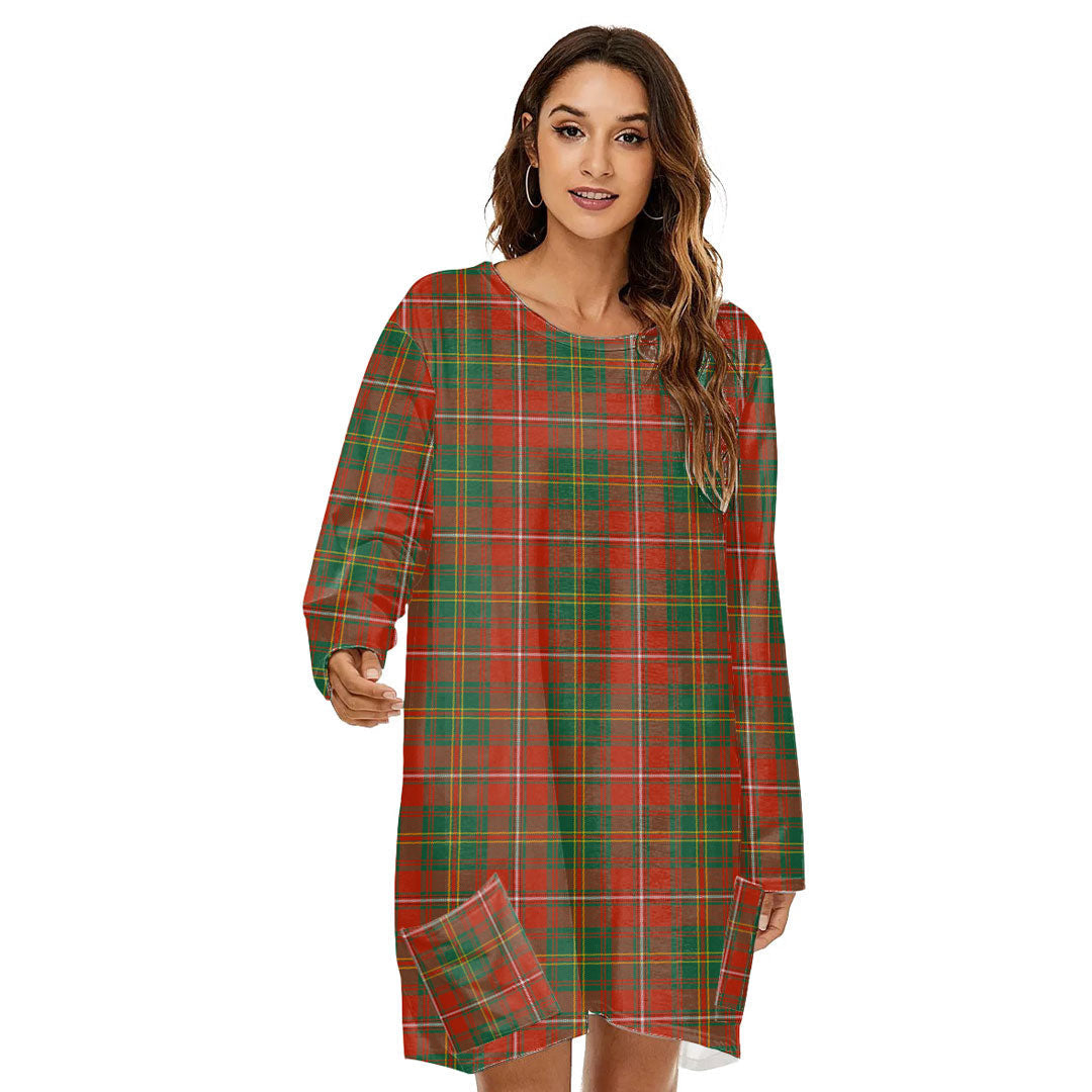 Hay Ancient Tartan Plaid Loose Crew Neck Dress