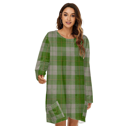 Cunningham Dress Green Dancers Tartan Plaid Loose Crew Neck Dress