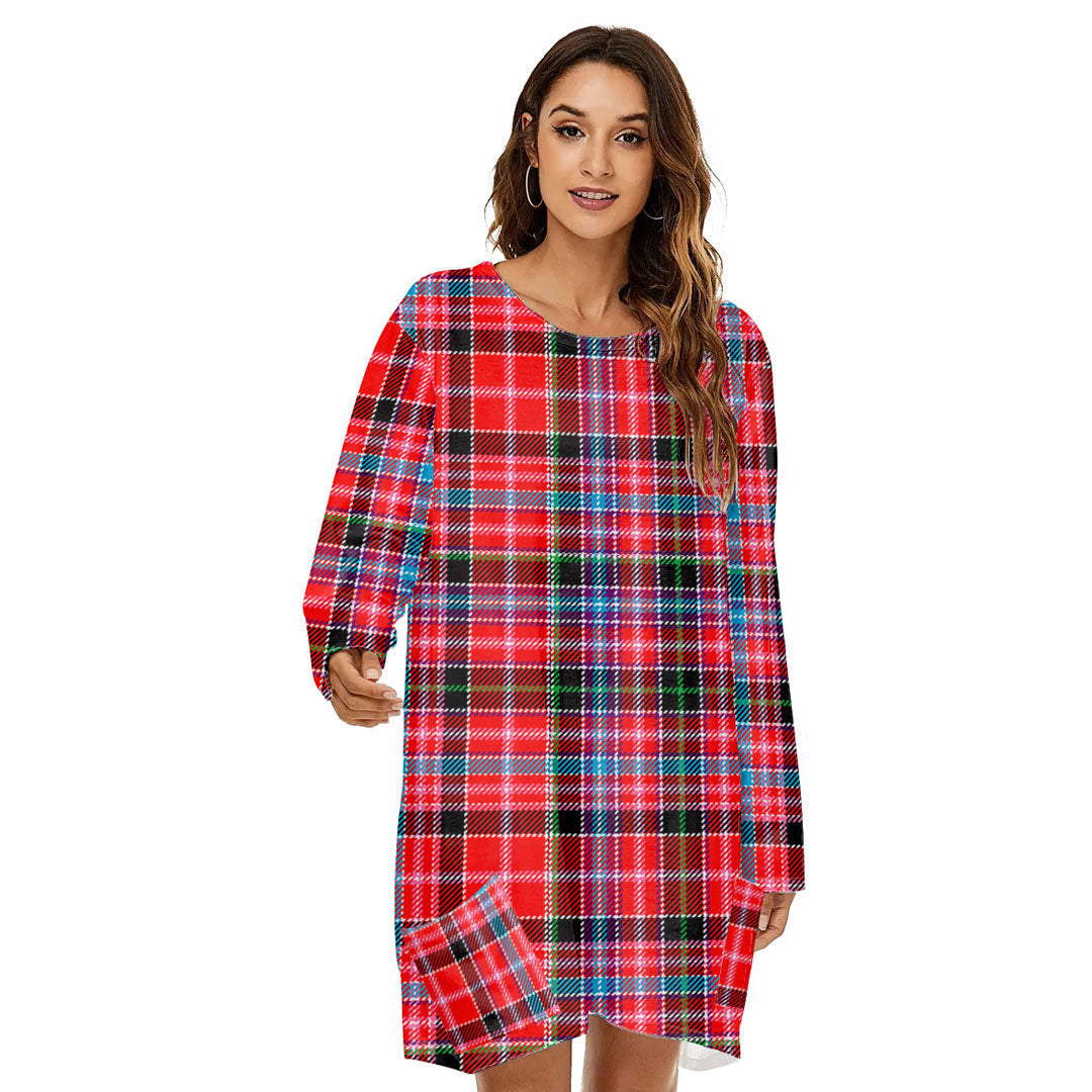 Aberdeen District Tartan Plaid Loose Crew Neck Dress