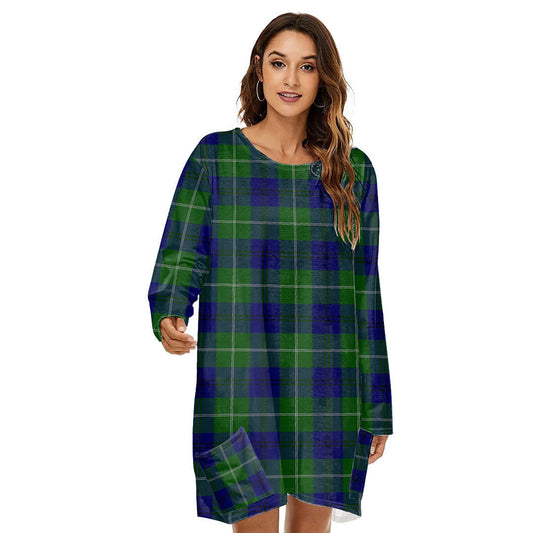 Oliphant Modern Tartan Plaid Loose Crew Neck Dress