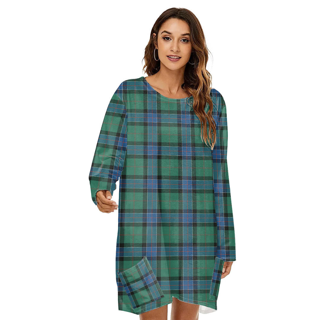 Sinclair Hunting Ancient Tartan Plaid Loose Crew Neck Dress