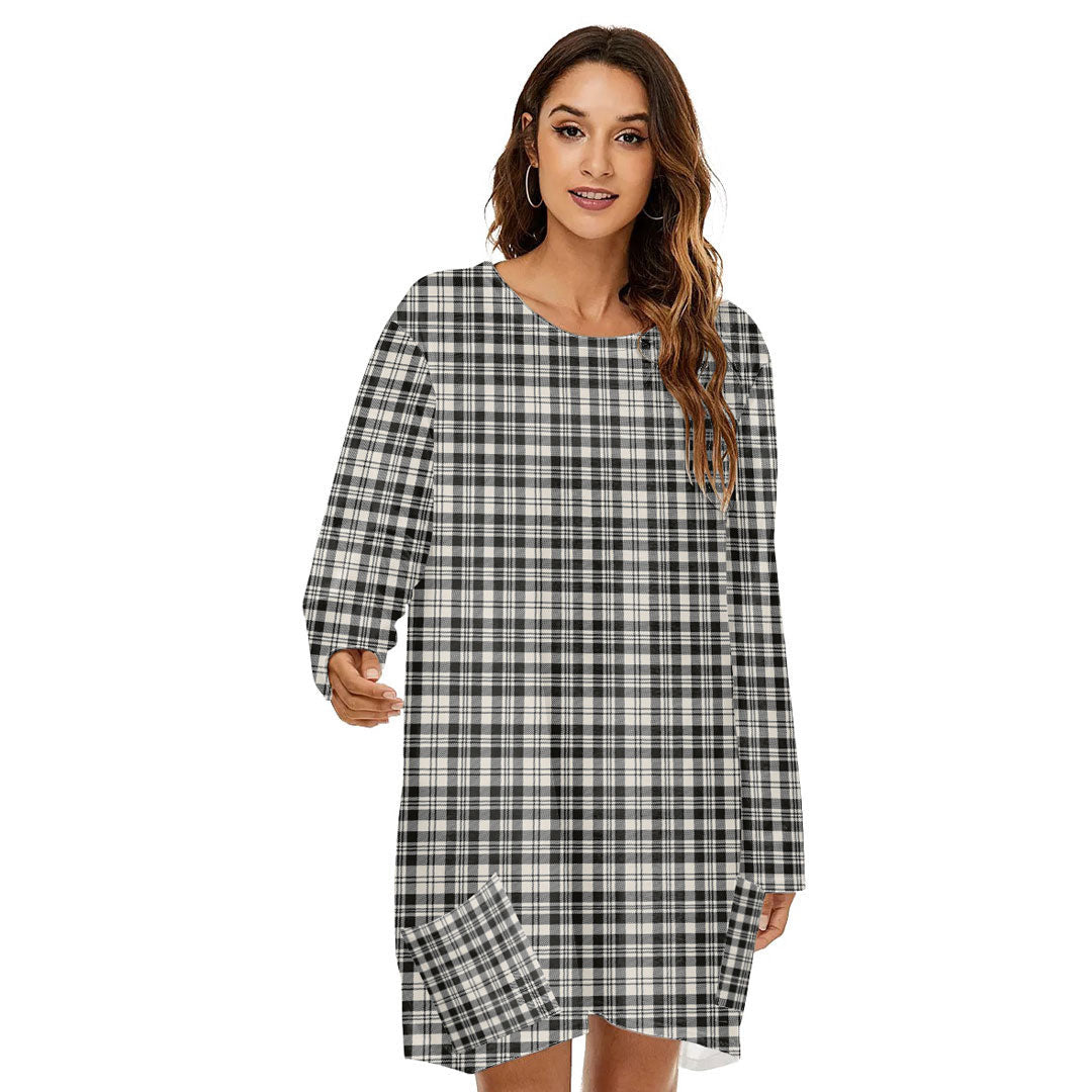 Scott Black White Ancient Tartan Plaid Loose Crew Neck Dress