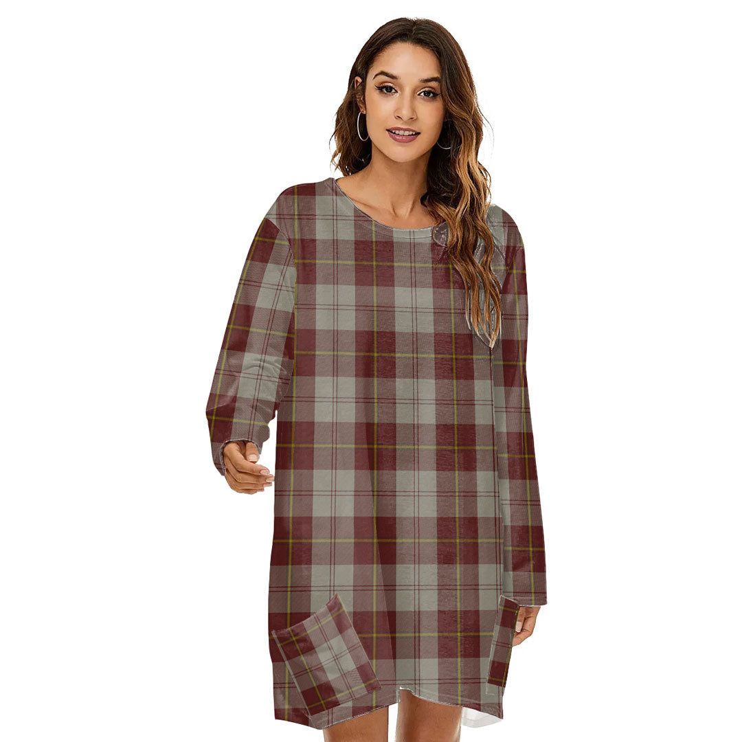 Cunningham Burgundy Dancers Tartan Plaid Loose Crew Neck Dress