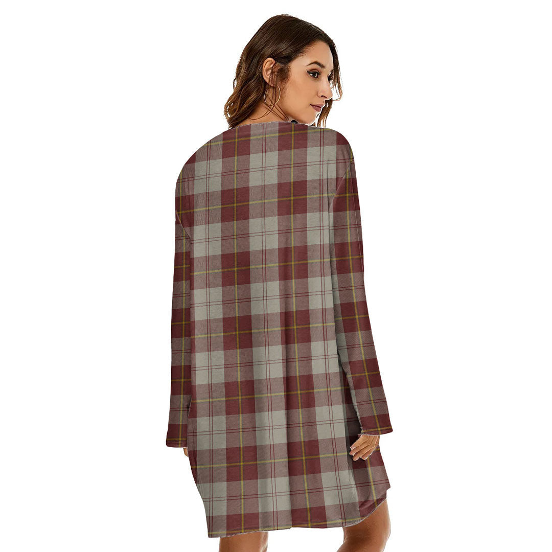 Cunningham Burgundy Dancers Tartan Plaid Loose Crew Neck Dress