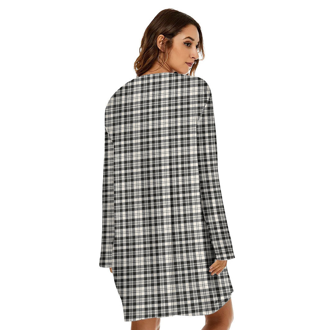 Scott Black White Ancient Tartan Plaid Loose Crew Neck Dress