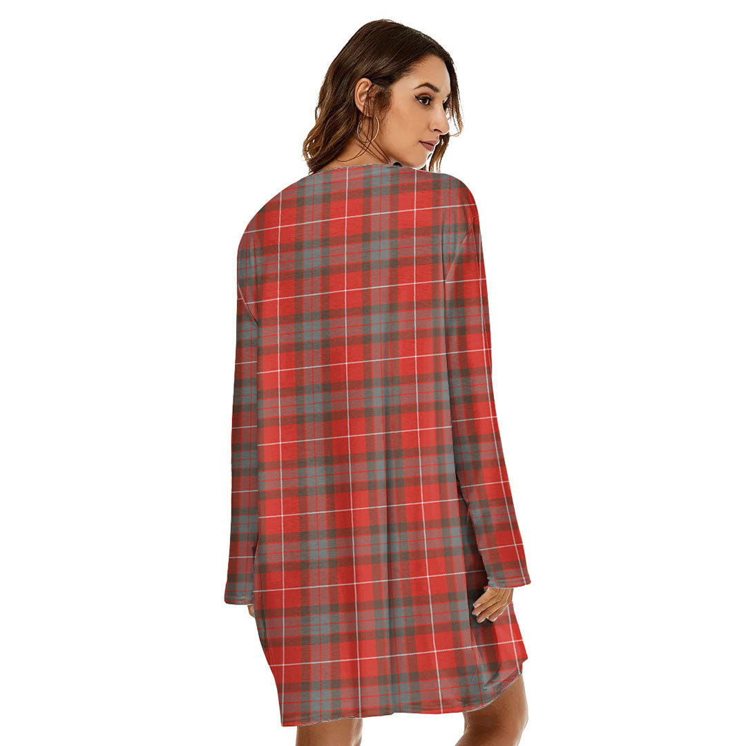 Fraser Weathered Tartan Plaid Loose Crew Neck Dress