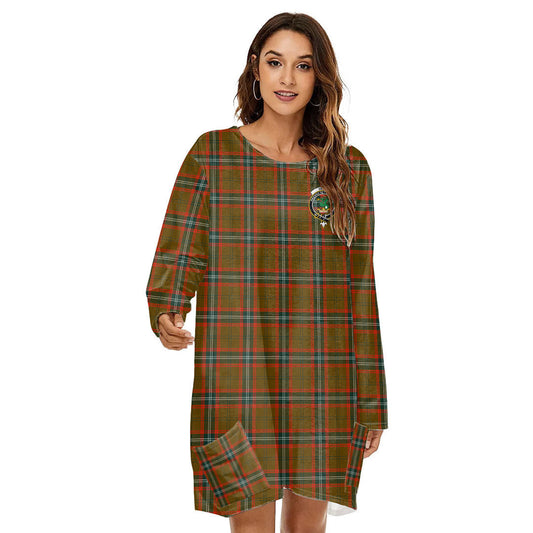 Seton Hunting Modern Tartan Crest Loose Crew Neck Dress