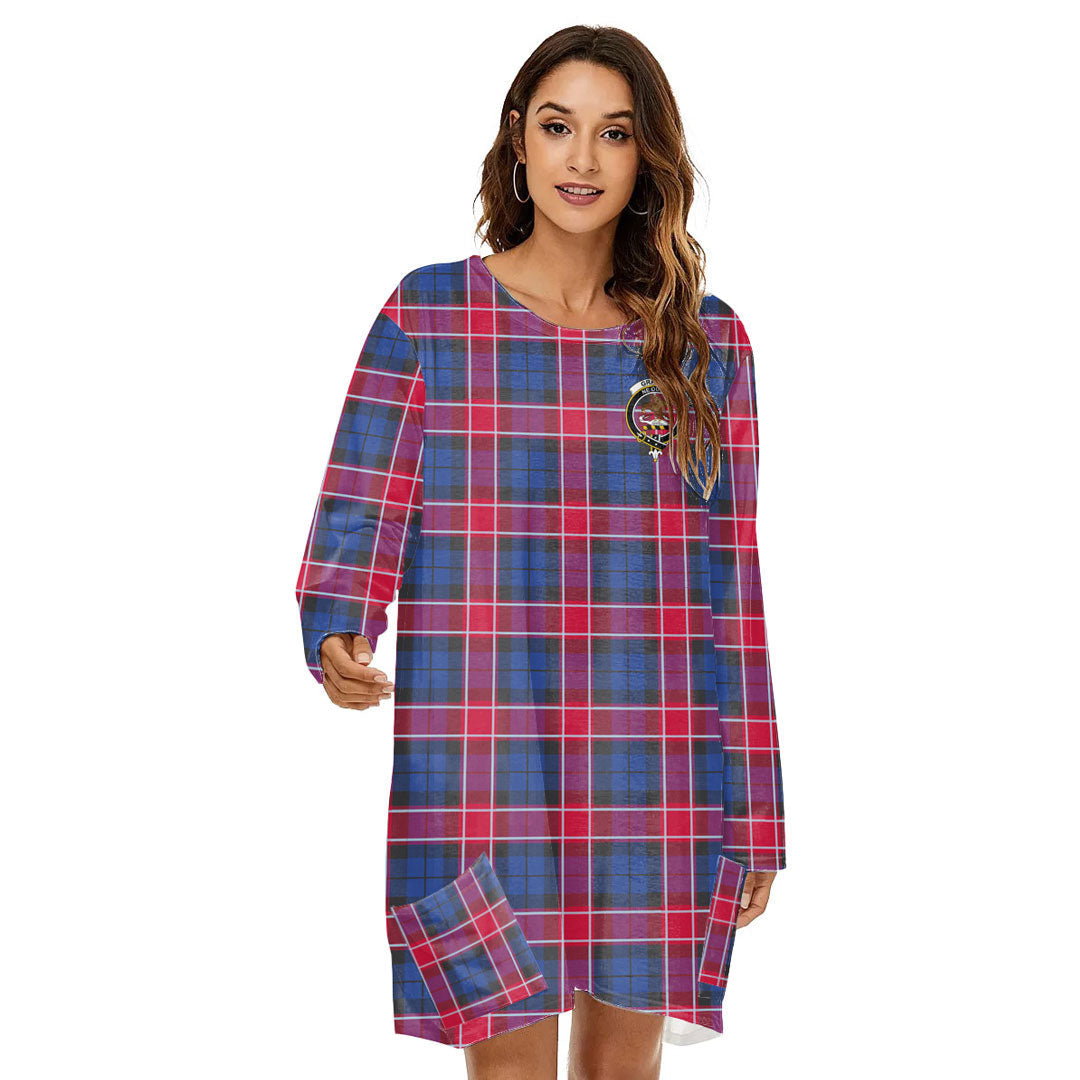 Graham of Menteith Red Tartan Crest Loose Crew Neck Dress