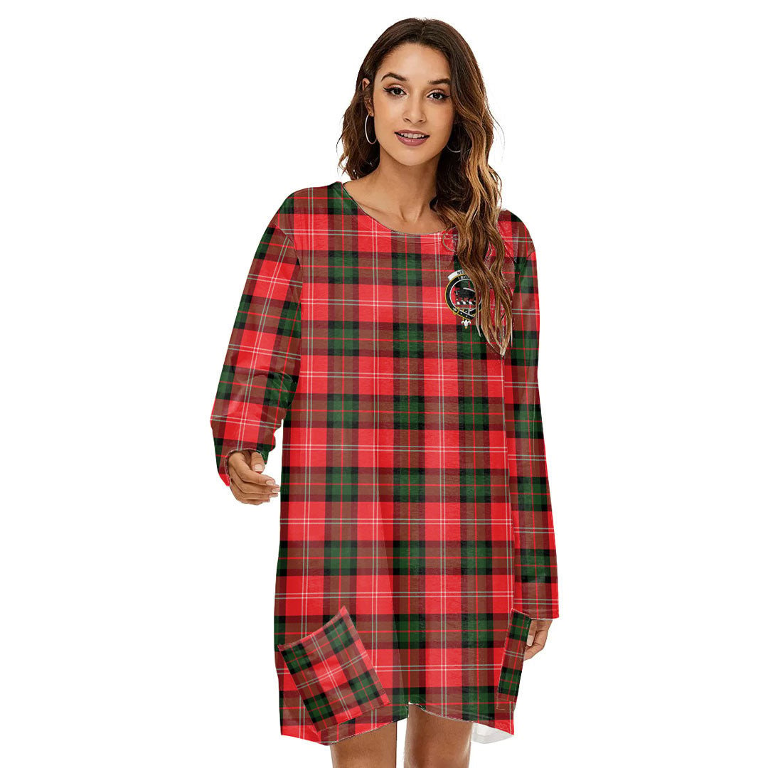 Nesbitt Modern Tartan Crest Loose Crew Neck Dress