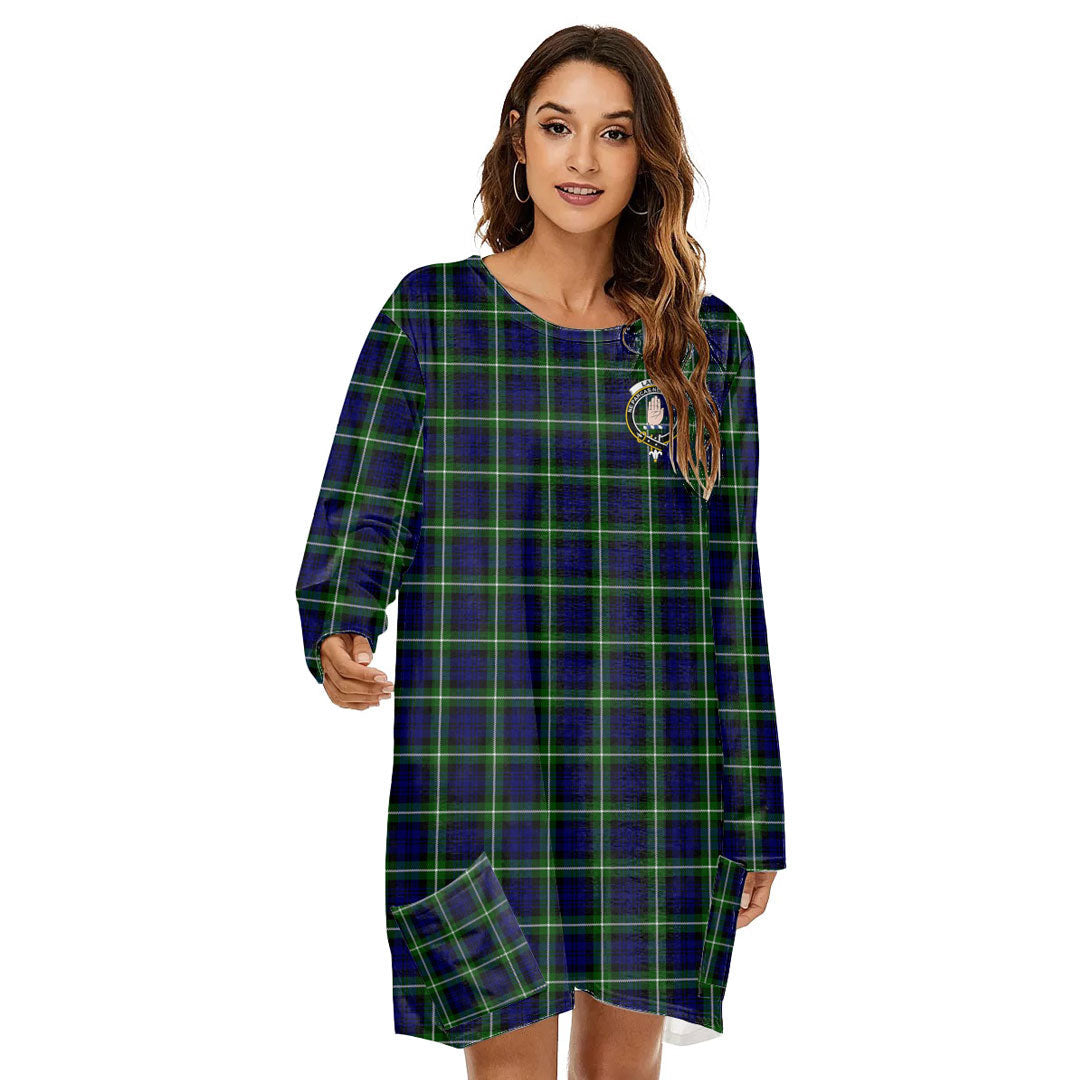 Lamont Modern Tartan Crest Loose Crew Neck Dress