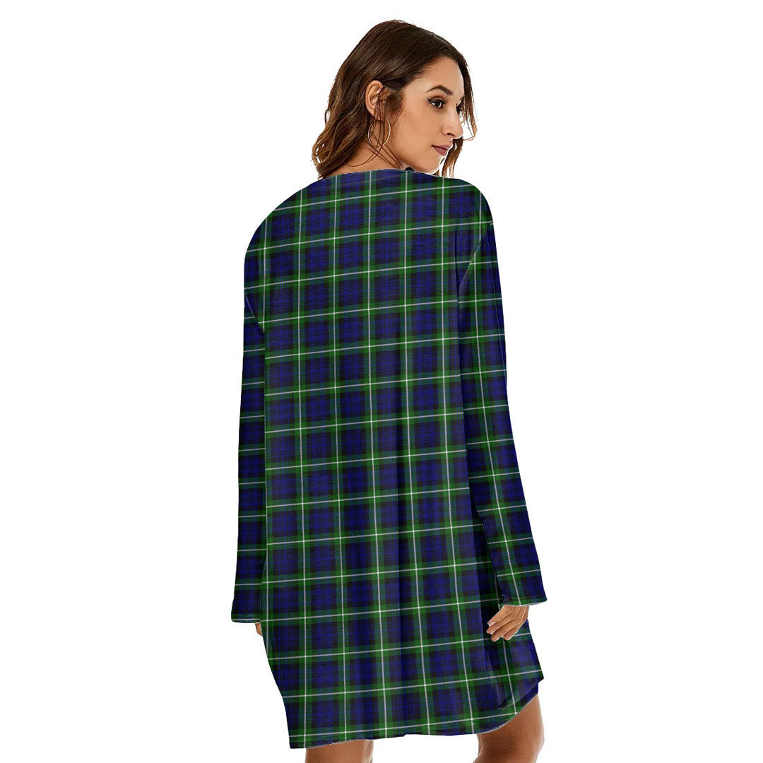 Lamont Modern Tartan Crest Loose Crew Neck Dress