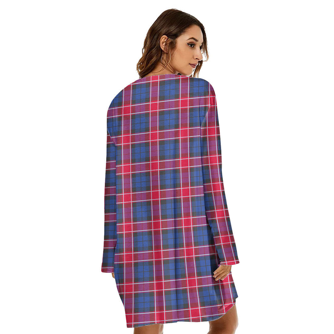 Graham of Menteith Red Tartan Crest Loose Crew Neck Dress