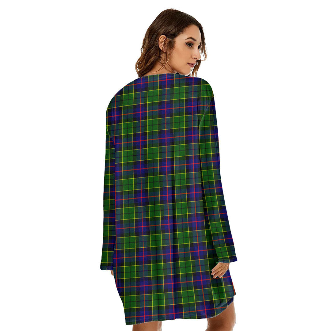 Forsyth Modern Tartan Crest Loose Crew Neck Dress