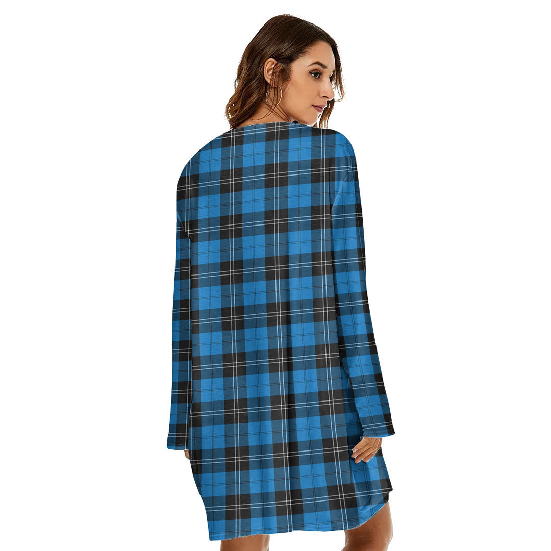 Ramsay Blue Ancient Tartan Crest Loose Crew Neck Dress