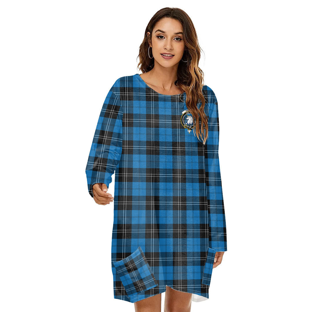 Ramsay Blue Ancient Tartan Crest Loose Crew Neck Dress