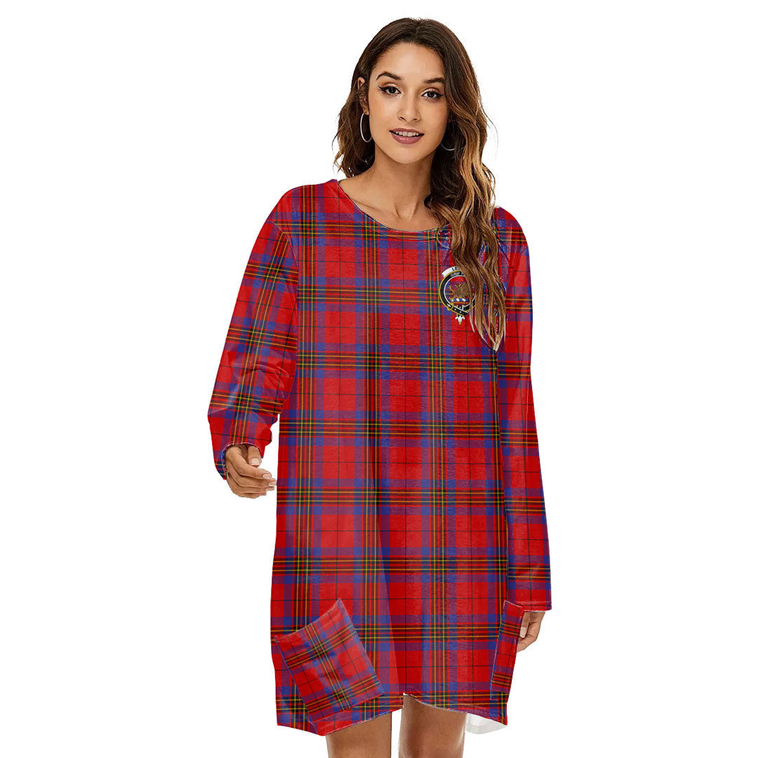 Leslie Modern Tartan Crest Loose Crew Neck Dress