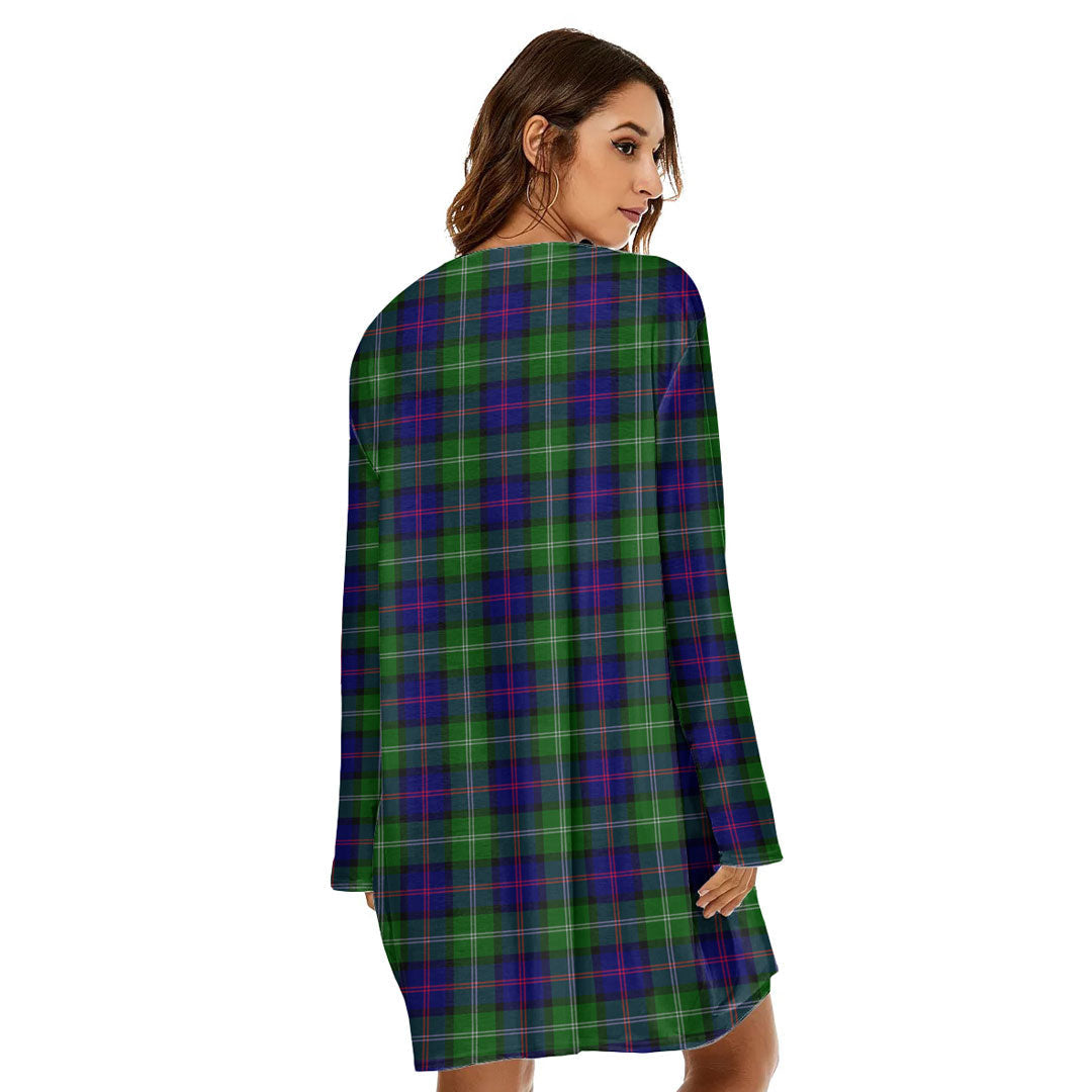 MacThomas Modern Tartan Crest Loose Crew Neck Dress