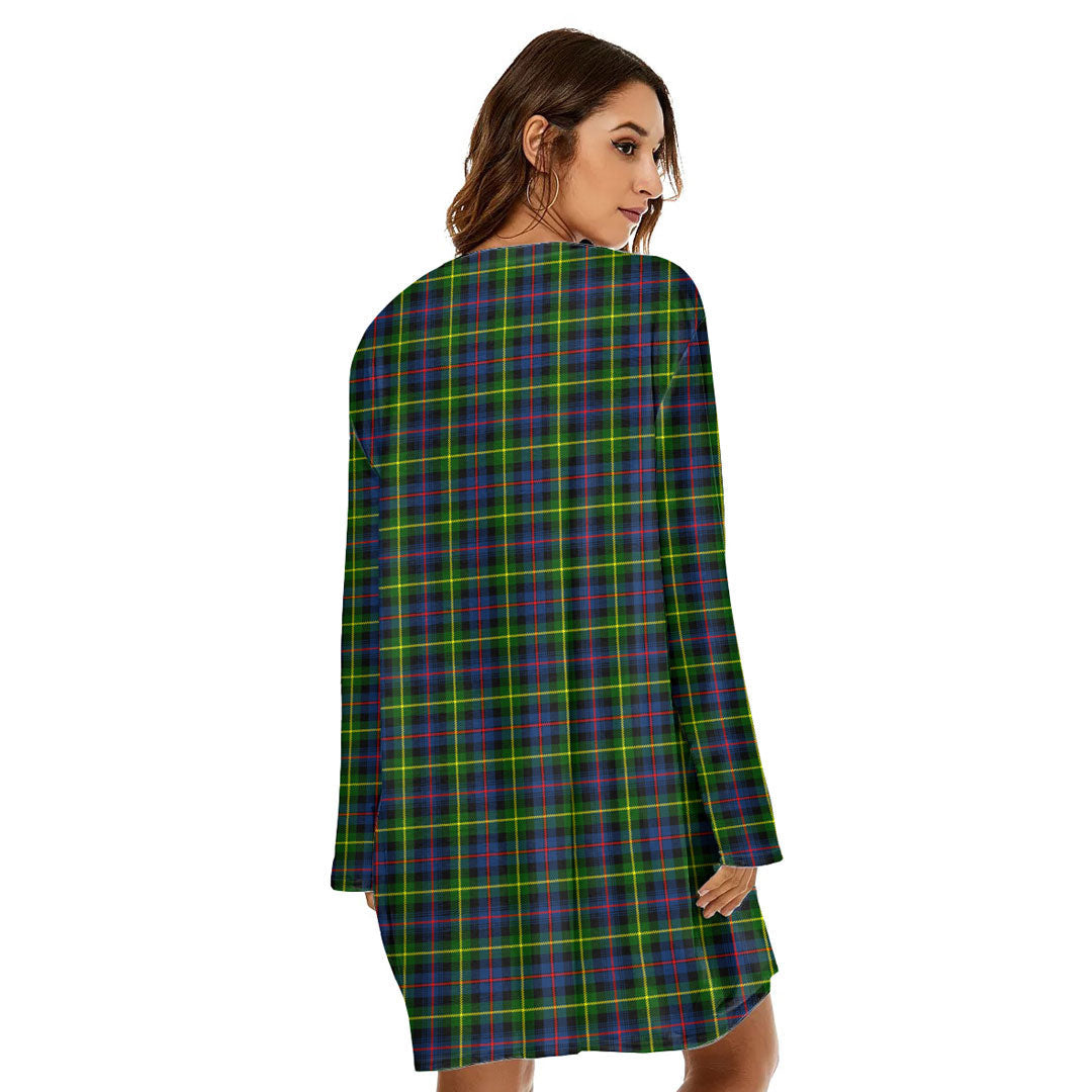 Farquharson Modern Tartan Crest Loose Crew Neck Dress