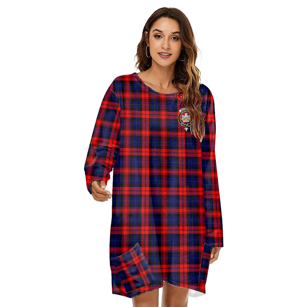 MacLachlan Modern Tartan Crest Loose Crew Neck Dress