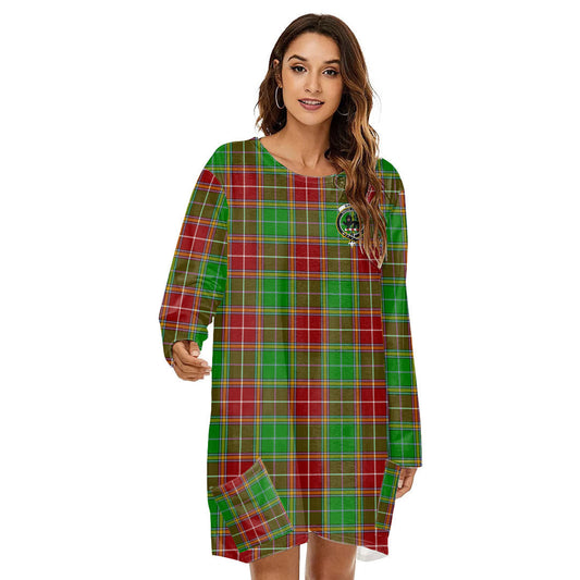 Baxter Modern Tartan Crest Loose Crew Neck Dress