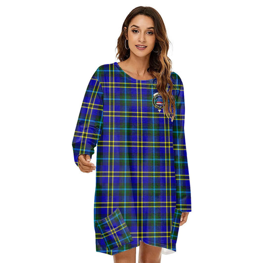 Weir Modern Tartan Crest Loose Crew Neck Dress