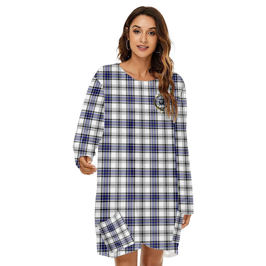 Hannay Modern Tartan Crest Loose Crew Neck Dress