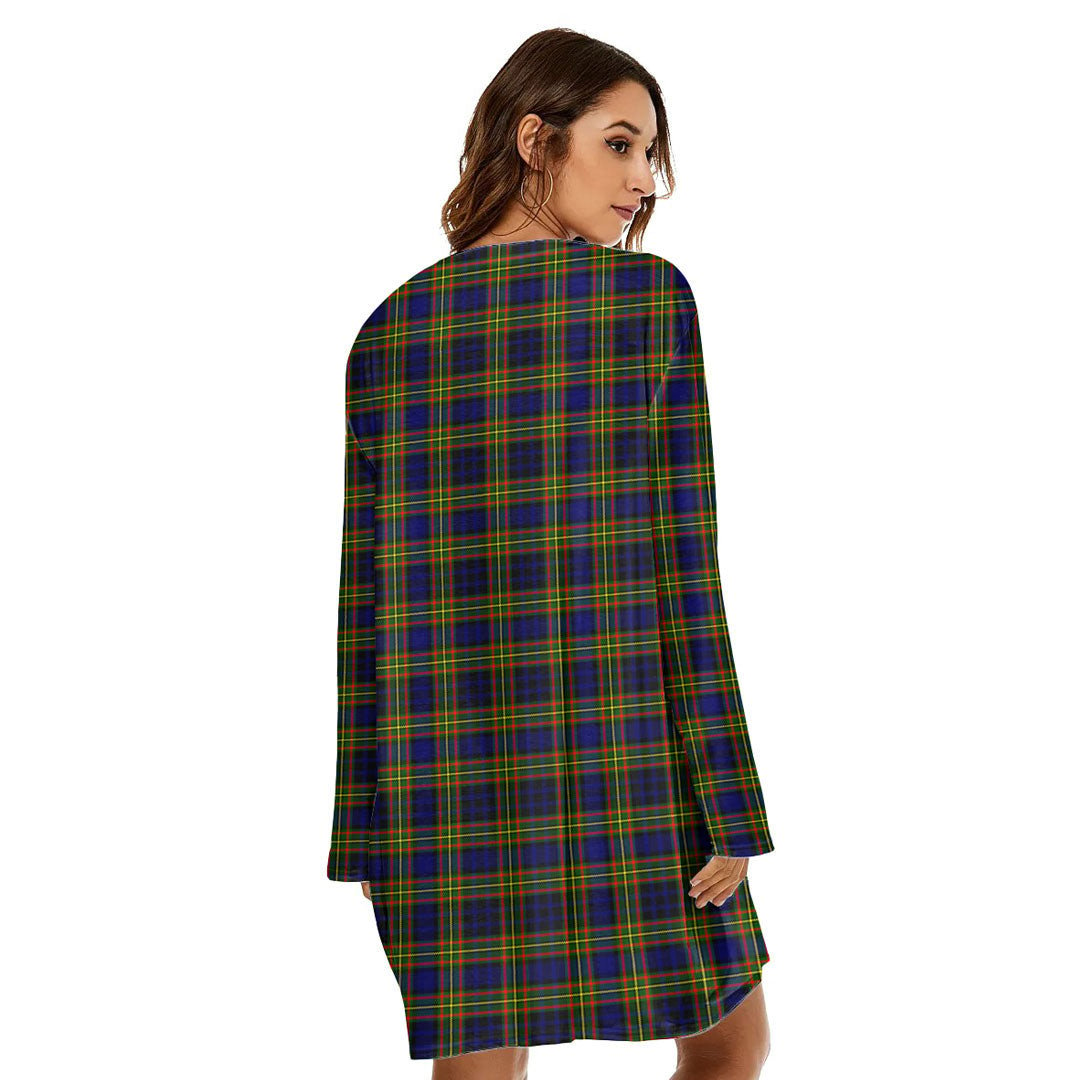 Clelland Modern Tartan Crest Loose Crew Neck Dress