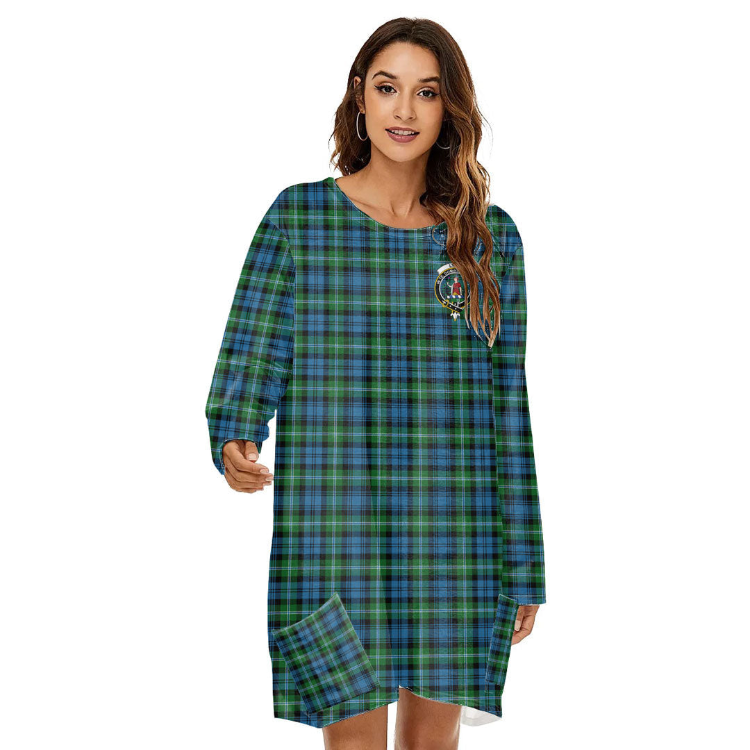 Lyon Tartan Plaid Tartan Crest Loose Crew Neck Dress