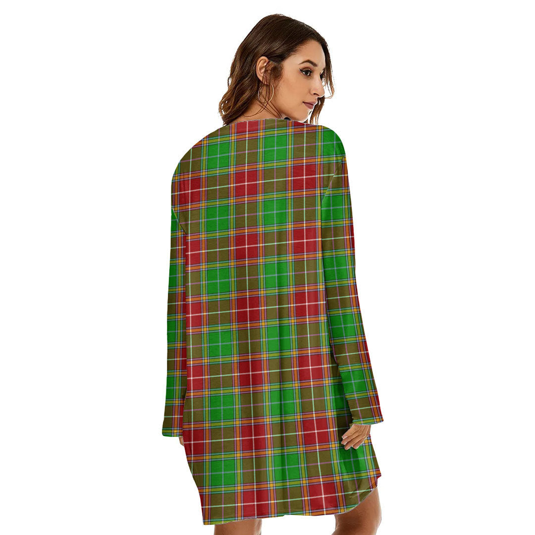 Baxter Modern Tartan Crest Loose Crew Neck Dress