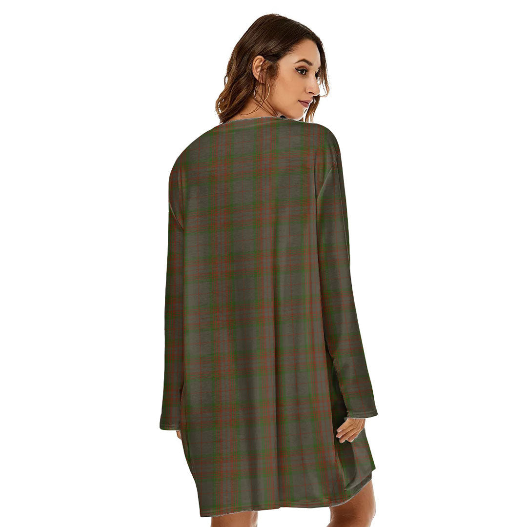 Gray Tartan Crest Loose Crew Neck Dress