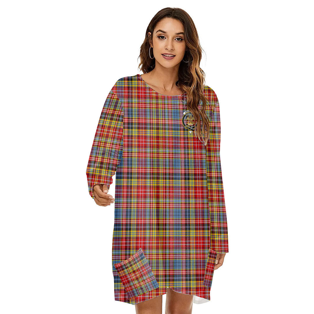 Drummond of Strathallan Tartan Crest Loose Crew Neck Dress