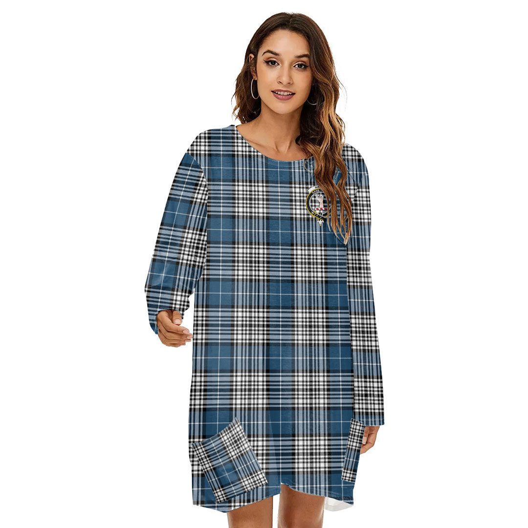 Napier Modern Tartan Crest Loose Crew Neck Dress