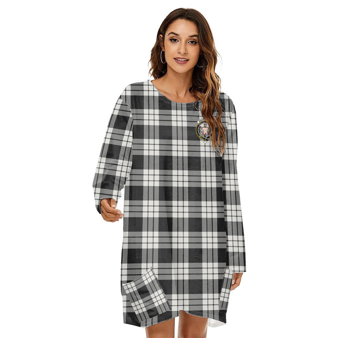 MacFarlane Black White Ancient Tartan Crest Loose Crew Neck Dress