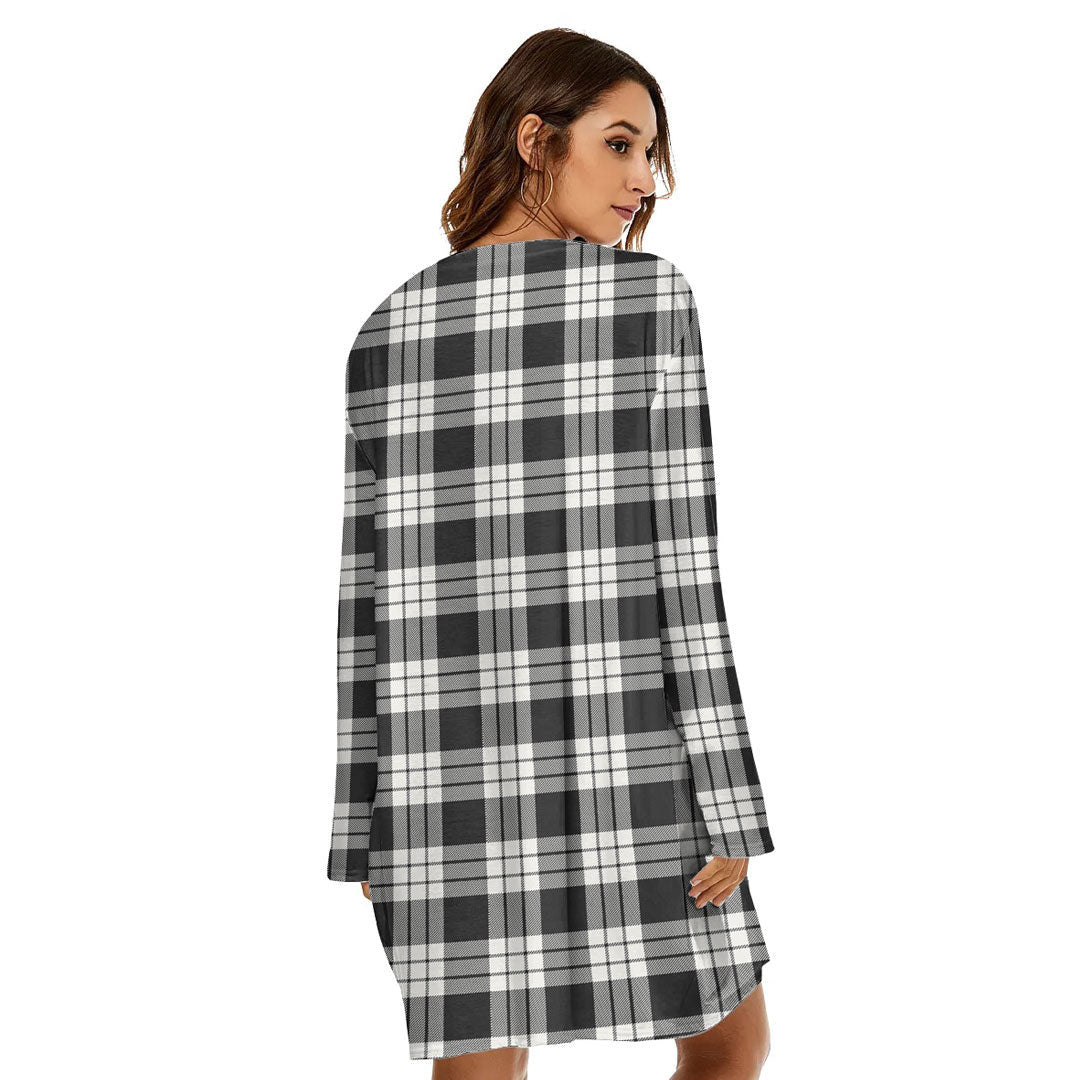 MacFarlane Black White Ancient Tartan Crest Loose Crew Neck Dress