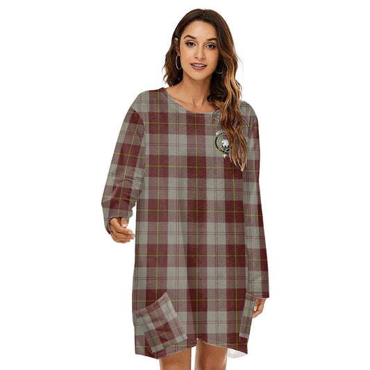 Cunningham Burgundy Dancers Tartan Crest Loose Crew Neck Dress