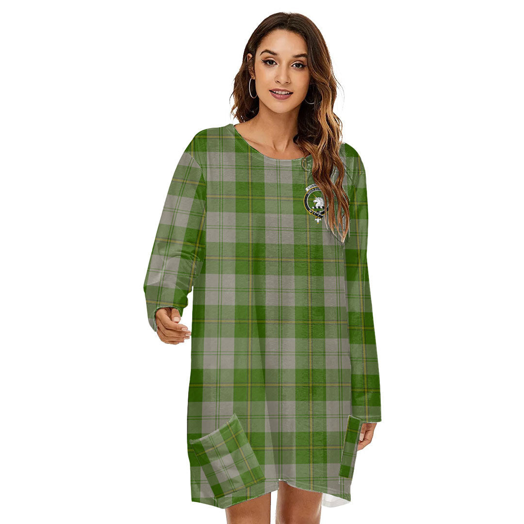 Cunningham Dress Green Dancers Tartan Crest Loose Crew Neck Dress