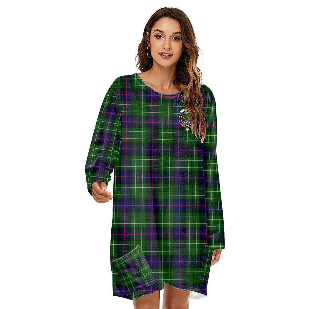 Leslie Hunting Tartan Crest Loose Crew Neck Dress