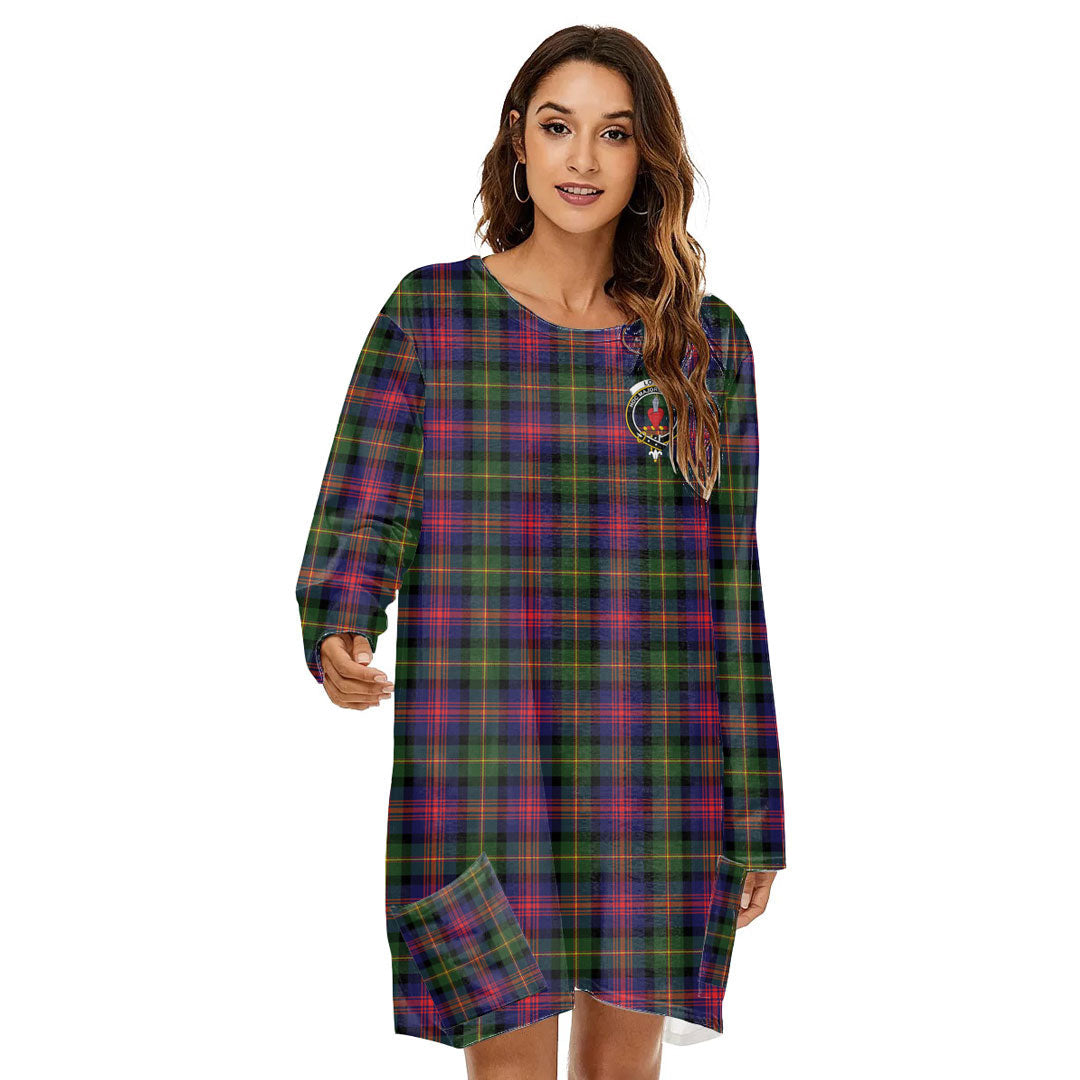 Logan Modern Tartan Crest Loose Crew Neck Dress