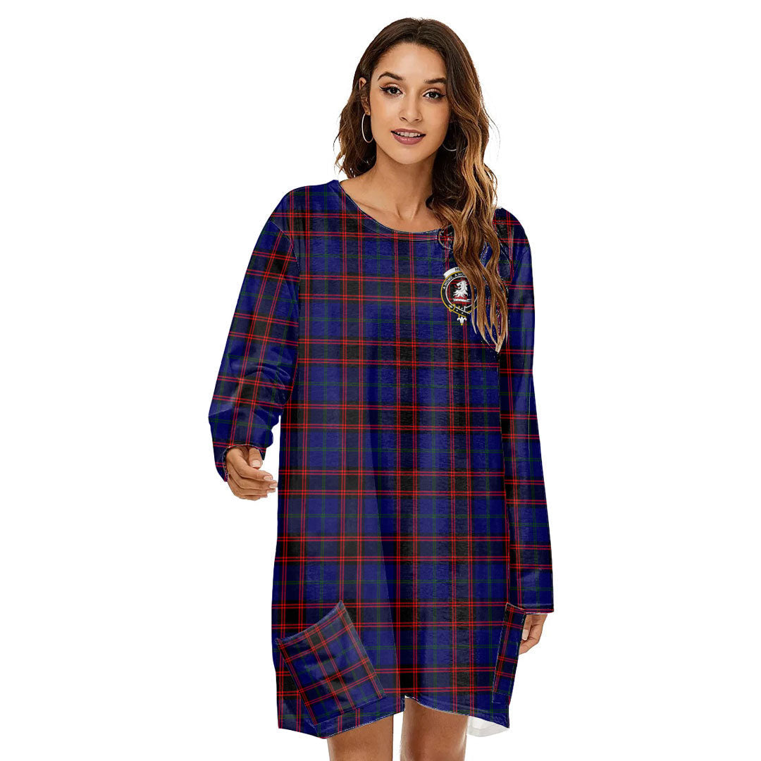 Home Modern Tartan Crest Loose Crew Neck Dress