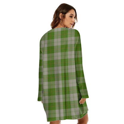 Cunningham Dress Green Dancers Tartan Crest Loose Crew Neck Dress