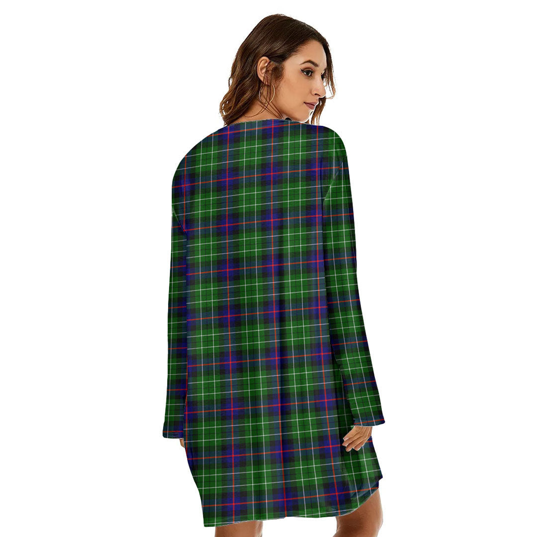 Leslie Hunting Tartan Crest Loose Crew Neck Dress