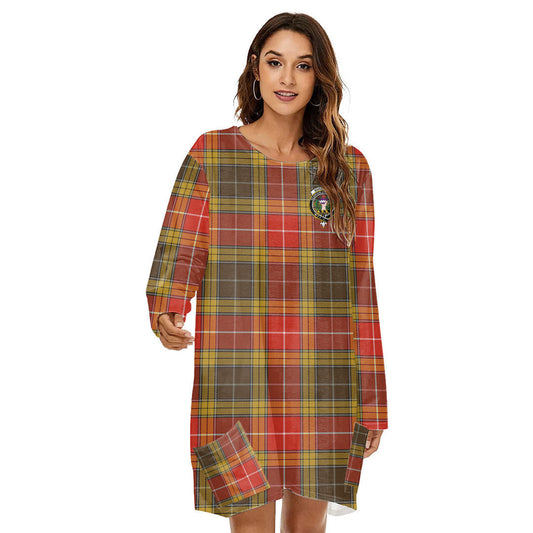 Buchanan Old Set Weathered Tartan Crest Loose Crew Neck Dress