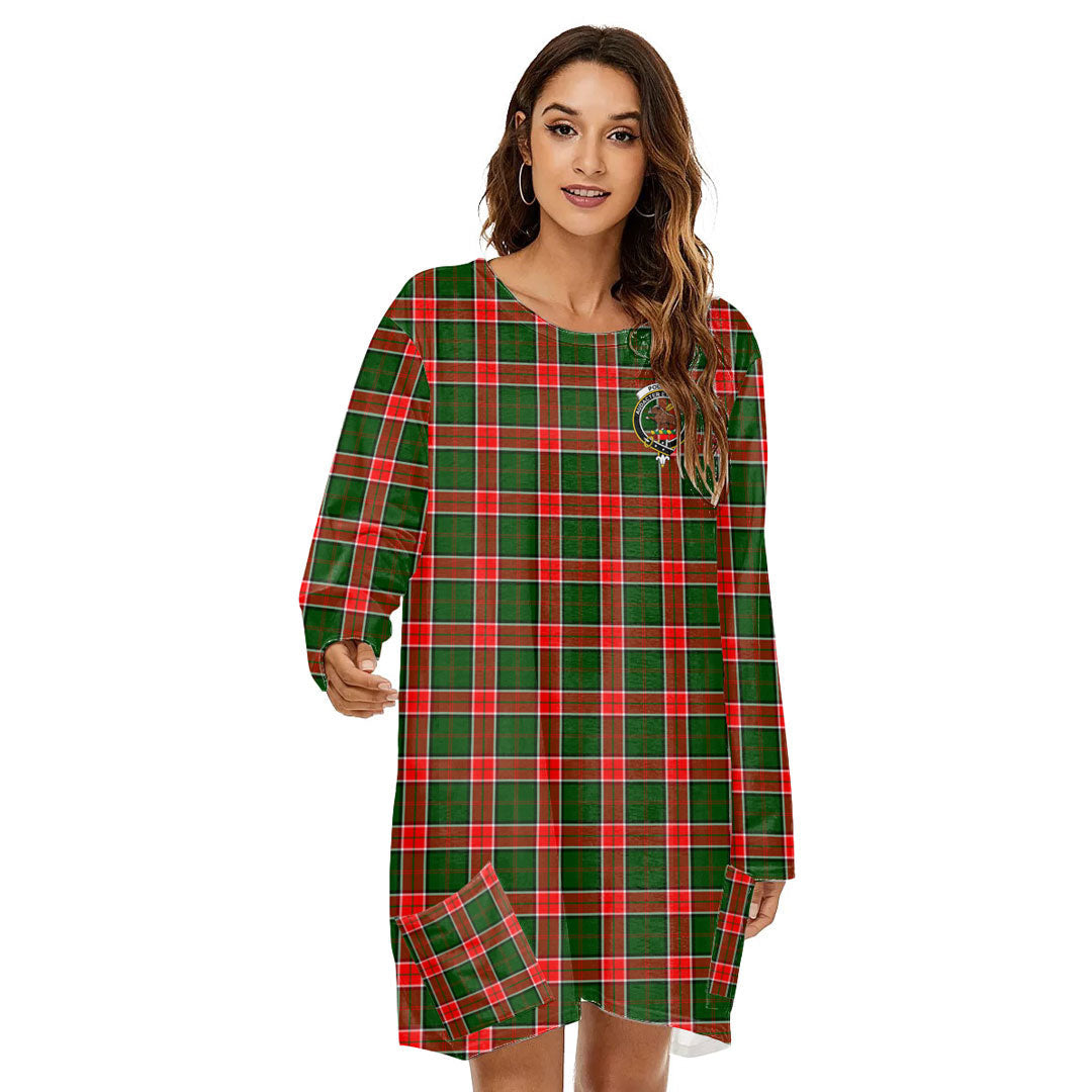 Pollock Modern Tartan Crest Loose Crew Neck Dress