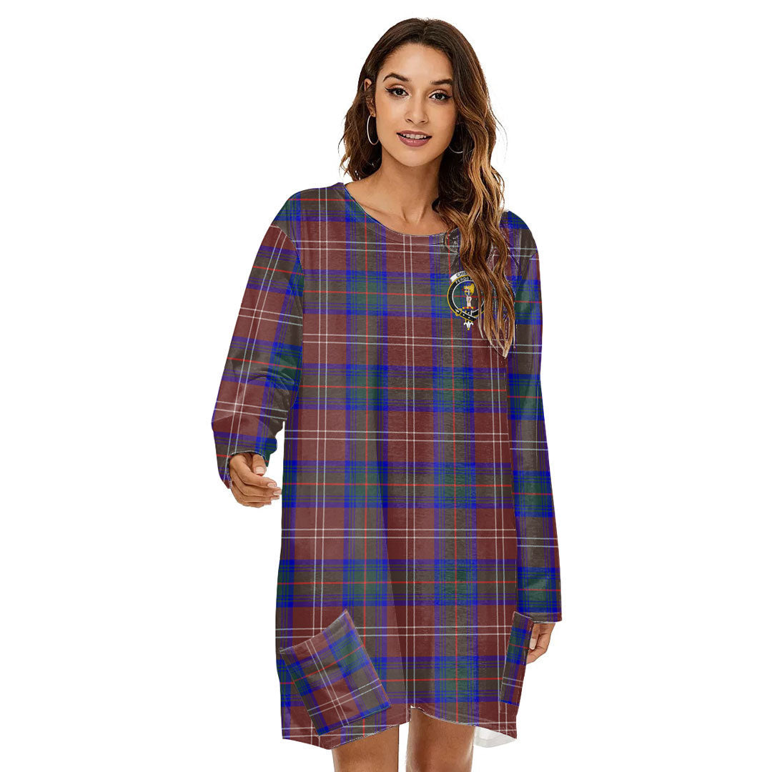 Chisholm Hunting Modern Tartan Crest Loose Crew Neck Dress